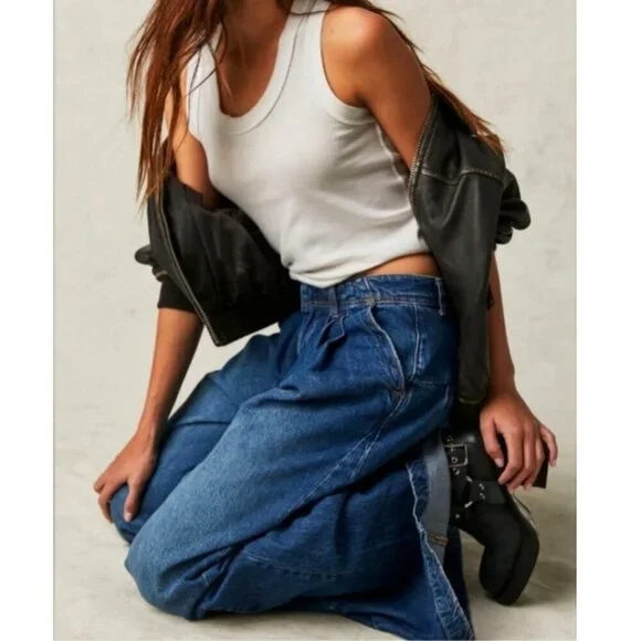 Free People We The Free Equinox Mid Rise Wide Leg Denim Trousers Size 28 - Picture 2 of 10